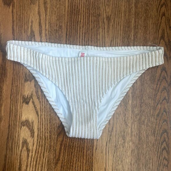 Solid & Striped The Eva Metallic Gold and White Bikini Top (S) and Bottoms (S) - Picture 2 of 9